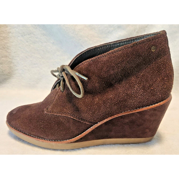 Coach Cassy Chestnut Brown Suede Wedge High Heel Lace Up Boots Women's Size 8B - Picture 2 of 13